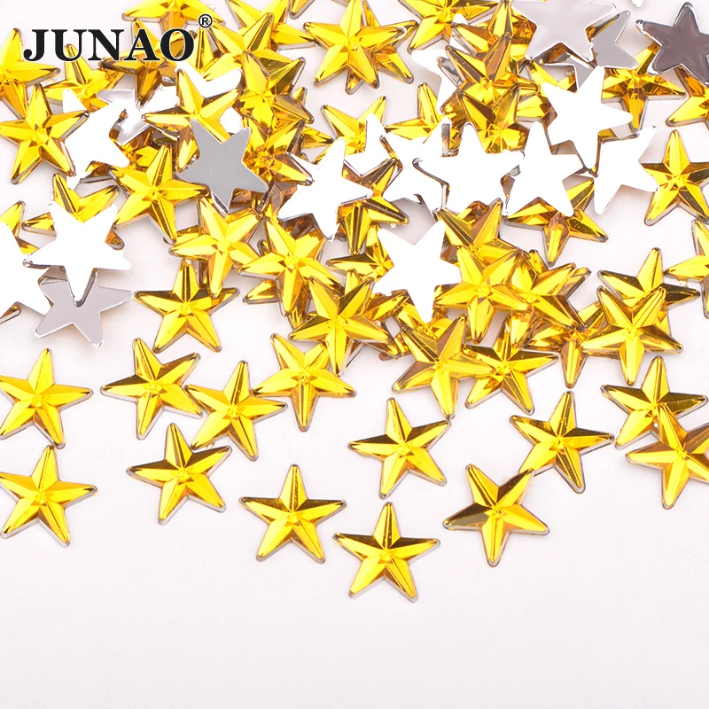 JUNAO 100pcs 10mm Pink Color Star Shaped Rhinestone Sticker Glue On Flat Back Crystal Stones Non Sewn Strass Decoration