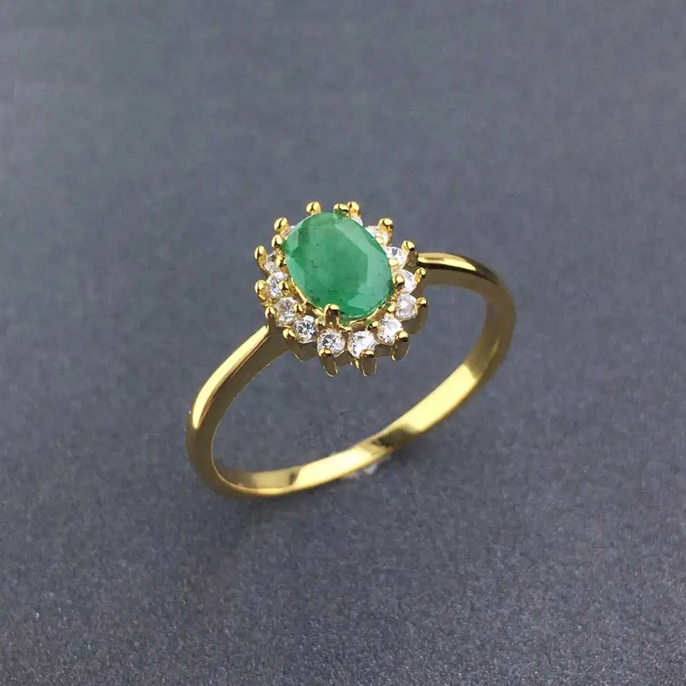 VANTJ Elegant Natural Emerald Rings Sterling 925 Sliver Gemstone Oval 5*7mm 0.56Ct Fine Jewelry For Wedding Party Women Gift