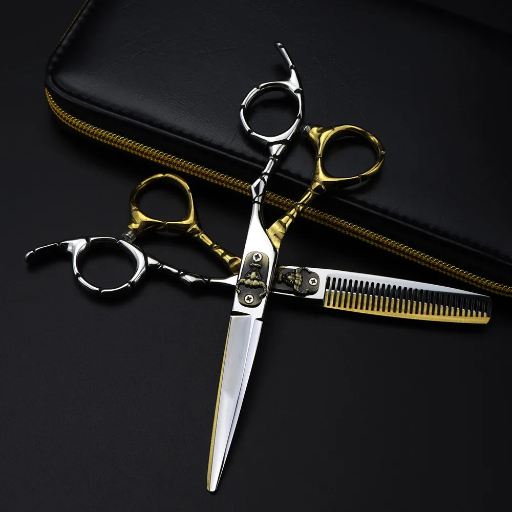 Professional Japan 440c steel 6 inch Bull head hair cutting scissors haircut thinning barber cut shears hairdressing scissors