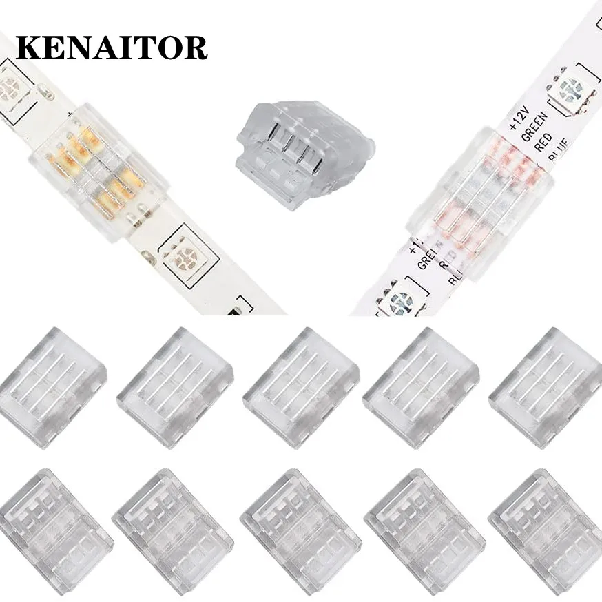 4-Pin RGB LED Light Strip Connectors 10mm Unwired Gapless Solderless Adapter Terminal Extension for SMD 5050 Multicolor