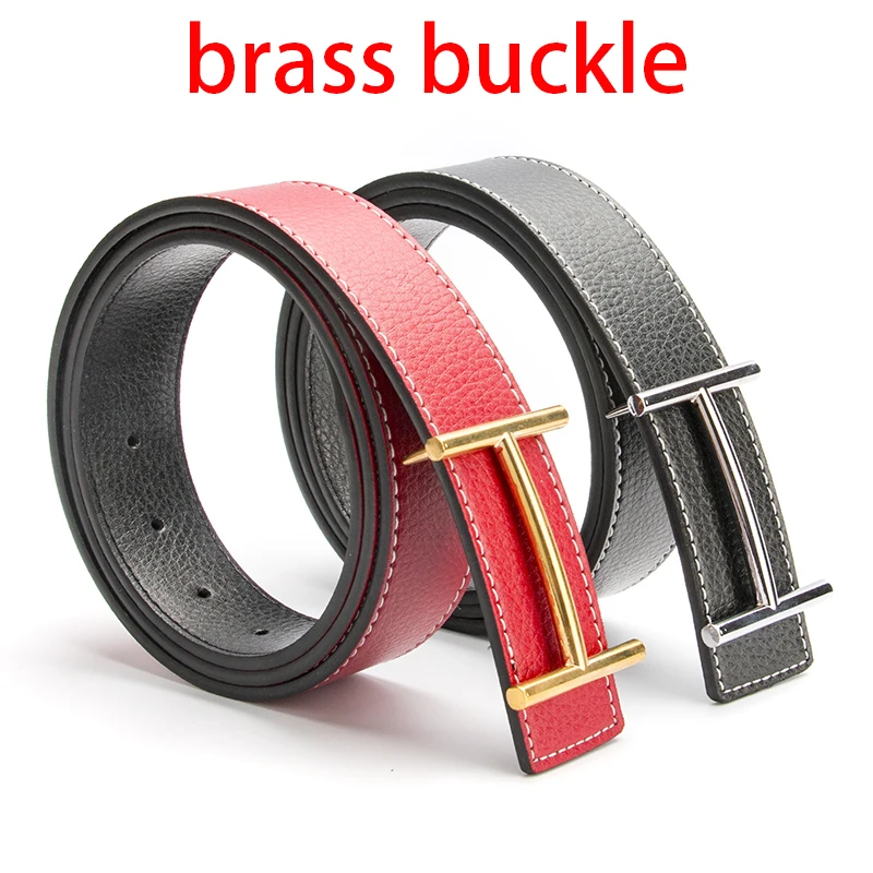 

Luxury Designer Brand Brass Buckle Belt Men High Quality Women Genuine Real Leather Dress Cowhide Strap for Jeans Waistband