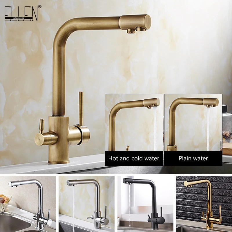 Kitchen Faucets Brass Crane Purified Water Filter Kitchen Faucet Sink 360 Degree Rotation Water Purification Tap Mixer EL91