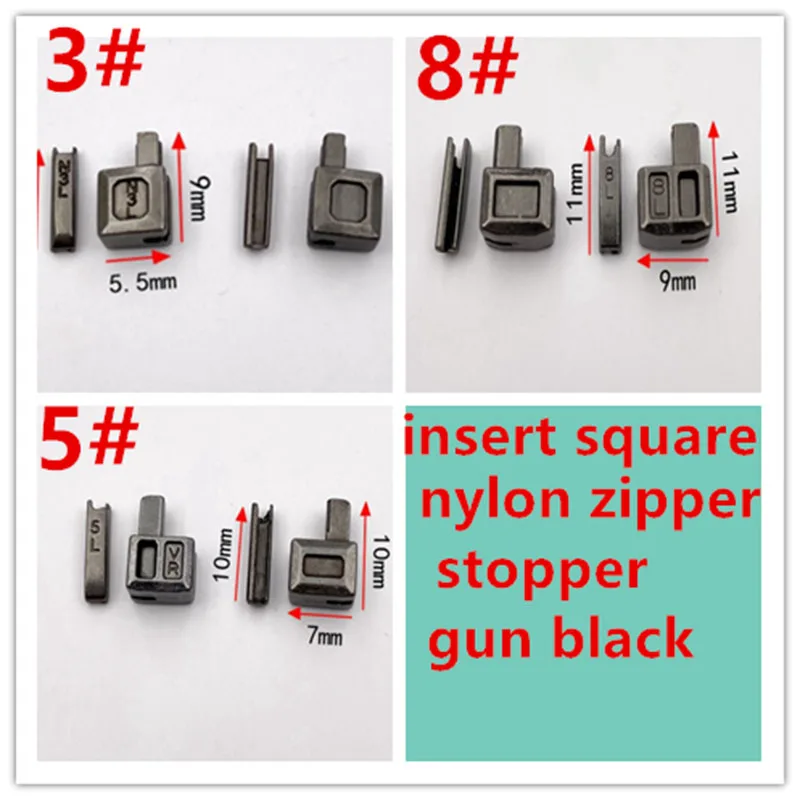 3#5#7#silver black insert square zipper stopper waterproof  reverse teeth single end double open ends nylon zipper repair1858