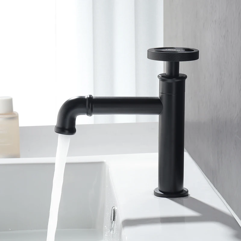 Industrial Style Brass Matte Black Bathroom Sink Faucet Single Hole Basin Cold Water Tap torneira banheiro B3379