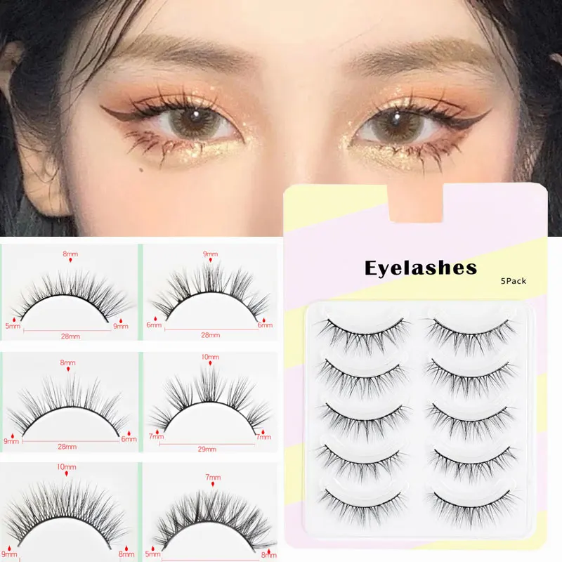 Eye Makeup Accessories 5 Pairs Super Light Lashes Thin Eyelashes Simulated Fake Eyelash Beginner Makeup Tools Cross Eyelashes