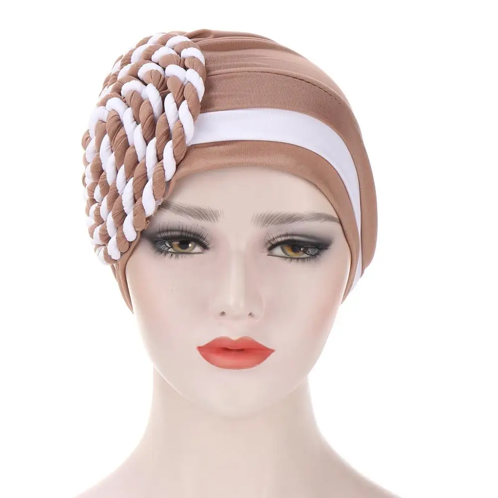 2020 two-color trendy India turban bonnet arab wrap head scarf ready to wear hijab hat muslim headdress woman Inner hijab caps