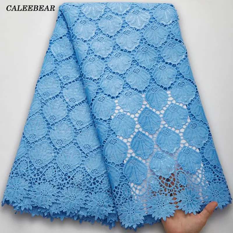 

Sky Blue Lace Fabric Guipure Lace Fabric Water Souble African Lace 2022 High Quality Nigerian Cord Lace Fabric For Dresses S2683