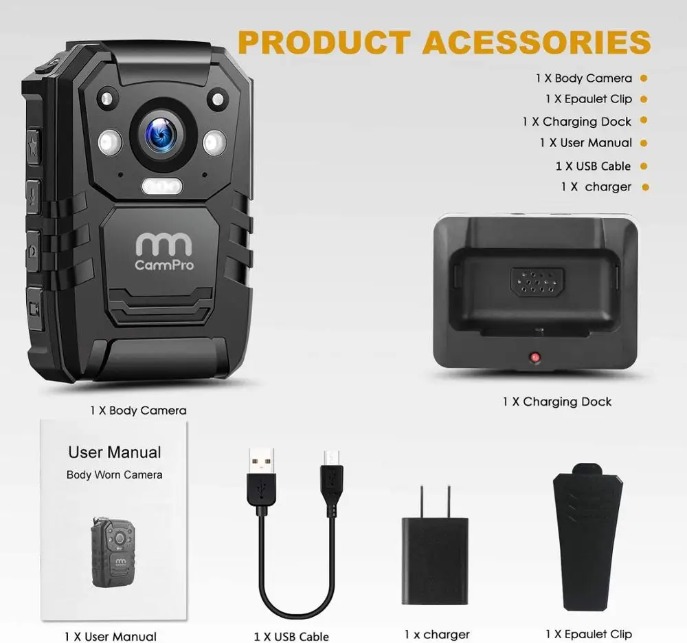 CammPro i826 Body Worn Camera Digital Video Recorder HD 1296P Wearable Nanny Cameras