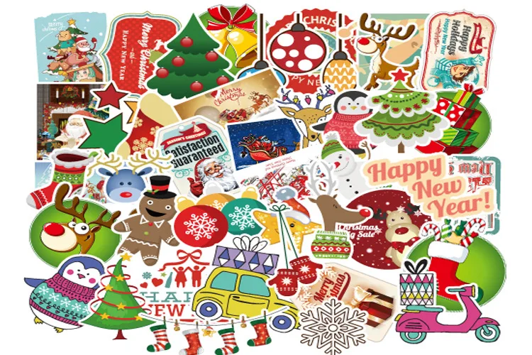 100pcs / set Merry Christmas Stickers Street Doodle Sticker Set for Christmas Day Waterproof PVC Sticker