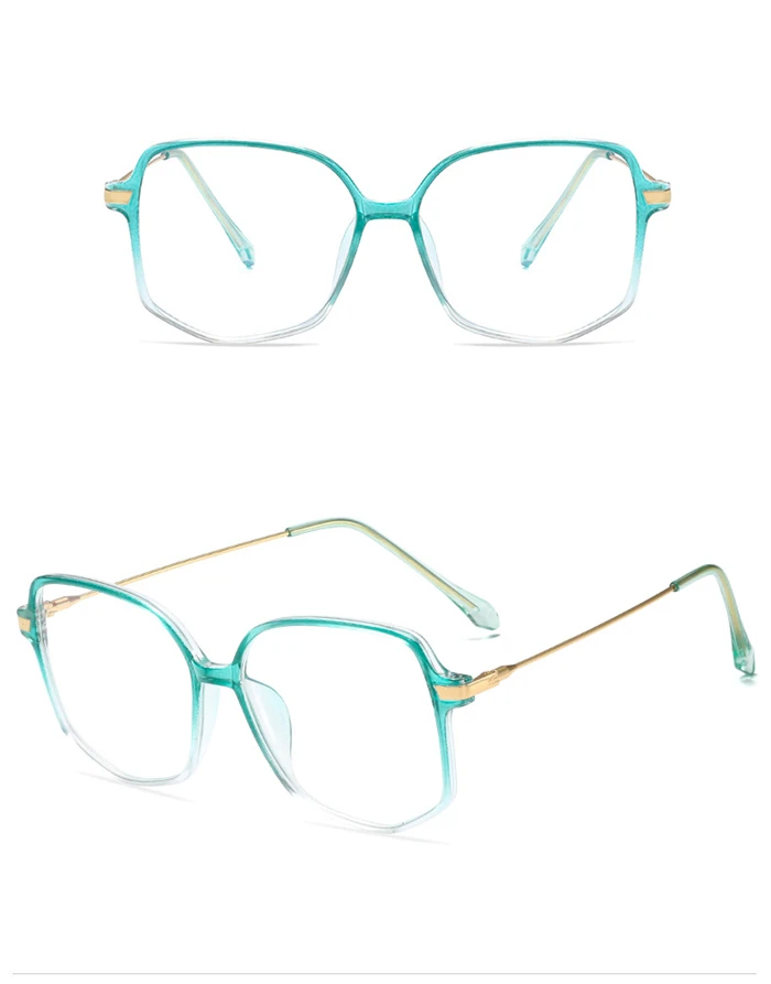 Übergroße Polygon-Myopie-Brille Frauen transparenter grüner Rahmen photo chrome Dioptrien brille Rezept 0-150-156 bis-0,5 – Detail 6