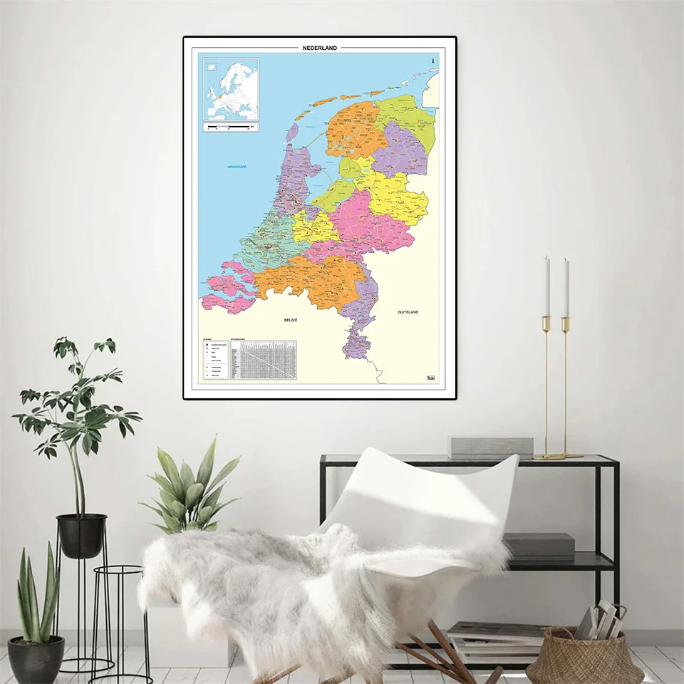 59*84cm The Netherlands  Map In Dutch Canvas Painting Wall Art Poster Living Room Home Decoration Office & School Supplies