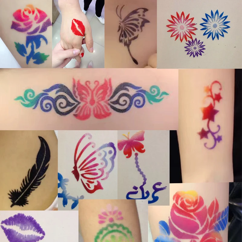 6pcs Temporary Tattoo Colored Painting Glue Pattern Glitter Flash 10ML Transfer Fake Liquid Glue For Disposable Tattoo Body Art