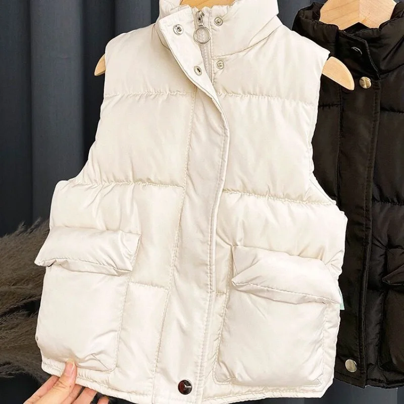 Fashion Baby Boy Girl Winter Vest Cotton Padded Child Waistcoat Solid Color Zipper Outwear Warm Thick Baby Clothes 1-12Y