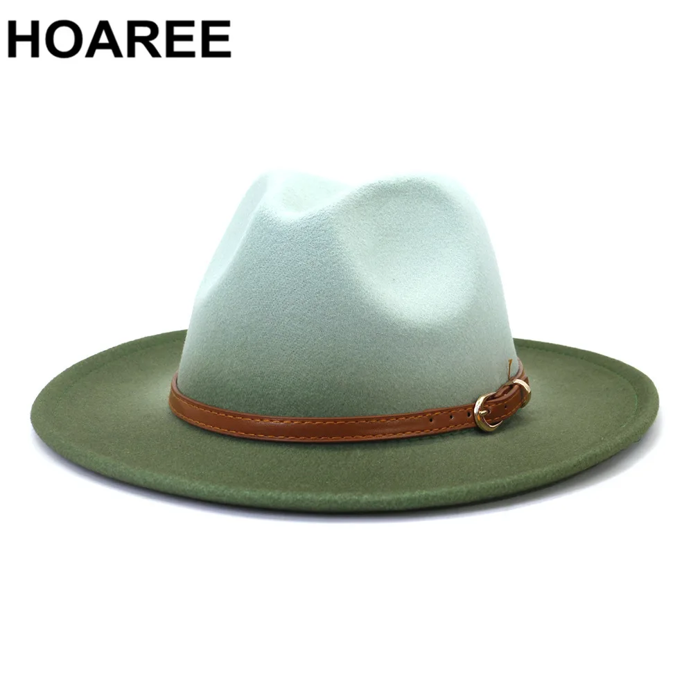 HOAREE Gradient Color Hats for Women Men Fedora Hat Autumn Winter Wide Brim Jazz Caps British Vintage Panama Womens Felt Hat