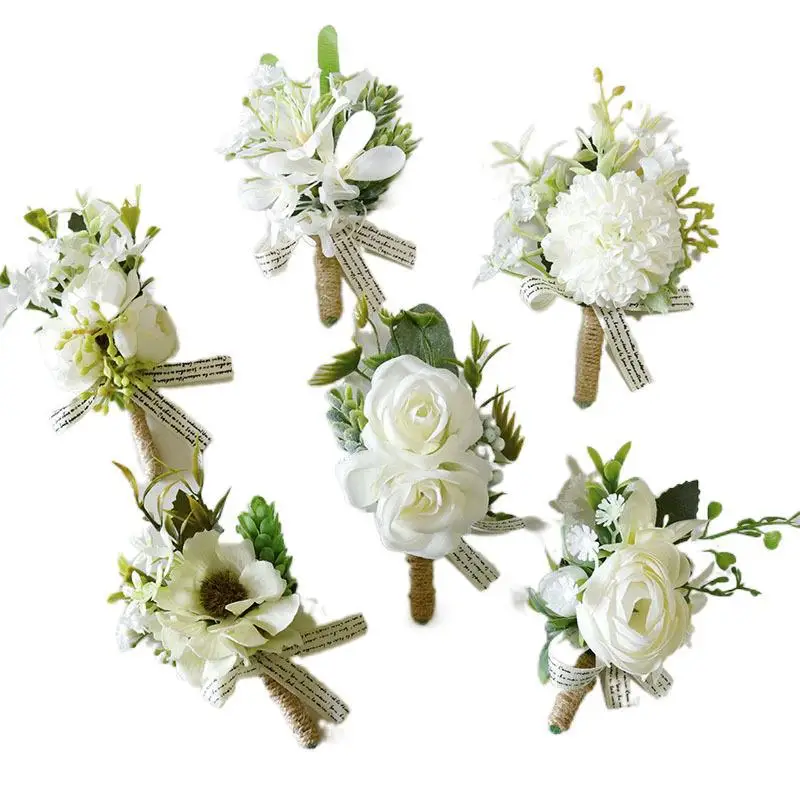 Mới Boutonniere Cúc Hoa Hồng Thổ Cẩm Cưới Cô Dâu Cổ Tay Áo Khoác Nữ Họa Tiết Vòng Tay Chú Rể Lễ Hoa Đảng Phụ Kiện