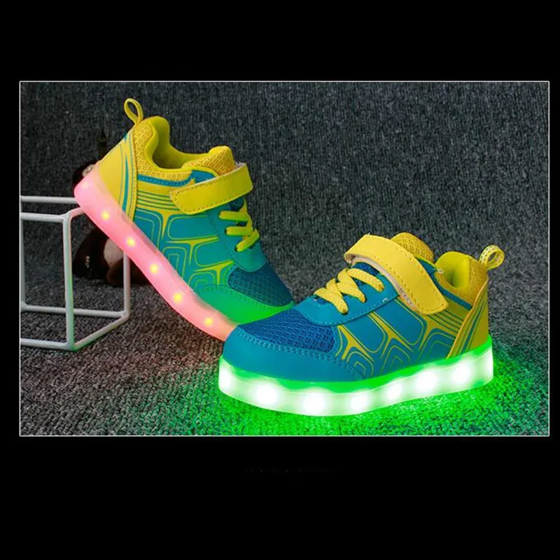 JawayKids-zapatos LED para niño y niña, zapatillas brillantes con carga USB, transpirables, informales, para primavera y verano