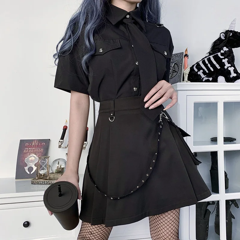 

Harajuku Punk Gothic Black High Waist Black Skirts Women Sexy Patchwork Bandage Mini Skirt Female Streetwear Summer Chie