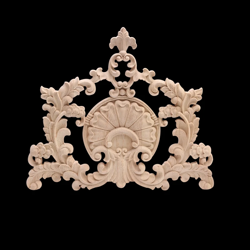 Antique European Decoration Retro Carved Ornamental Wood Applique Wood Decal Wood Craft Rubber Wood Walls Corner Leaves Corner