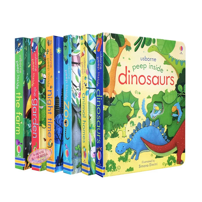 동물원 안에 6 Pcs Usborne 엿봄 동물 영어 교육 3D 플랩 그림책 아기 어린이 어린이 선물을위한 책을 읽고