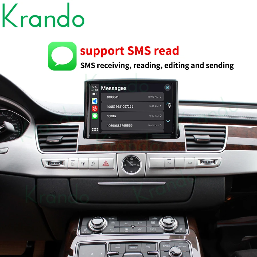 Krando Android Auto Wireless CarPlay Interface Box For Audi A8 2010 - 2017 MMI 3G Module Upgrade BT Siri Control Recamera