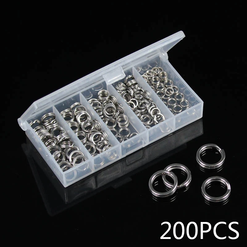 200pcs Stainless Steel Fishing Split Rings Double Loop Connectors Tackle 5 Size 5/6/7/8/9mm Fishing Tackle Pesca Iscas Tools