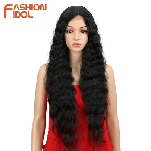 Imagen 2 del producto FASHION IDOL-pelucas frontales de encaje sintético para mujer, pelucas de Lolita con ondas profundas, Cosplay, Rubio degradado, marrón, 30 pulgadas, pelo ondulado con agua