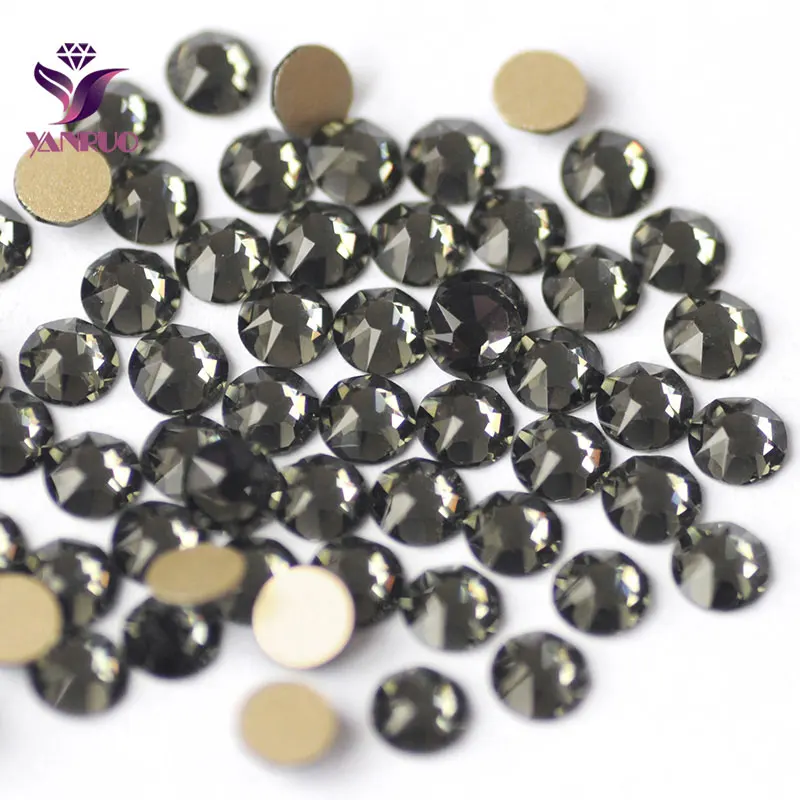 YANRUO 2088NOHF Flatblack Black Diamond All Size Rhinestones for Fabric Needlework Decorative Grey Stones