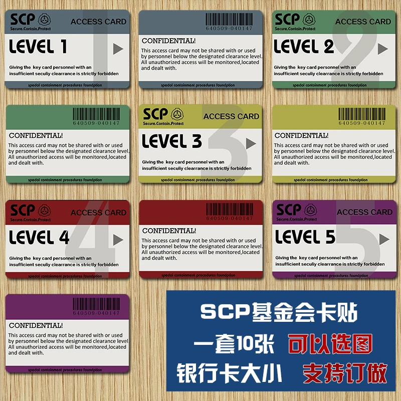 

10 Pcs Set Lot SCP Secure Contain Protect Special Containment Procedures Foundation Card Stickers Grade Cosplay Accessory Props