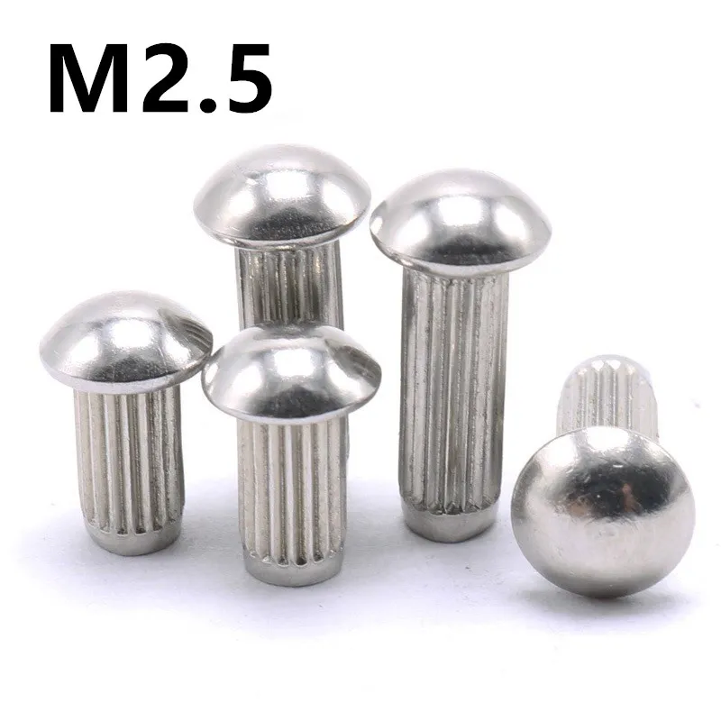 200PCS M2.5x3/4/5/6/8/10/12mm 304 Stainless Steel Semi Button Round Head Knurled Shank Solid Rivet GB827 for Label Name Plate