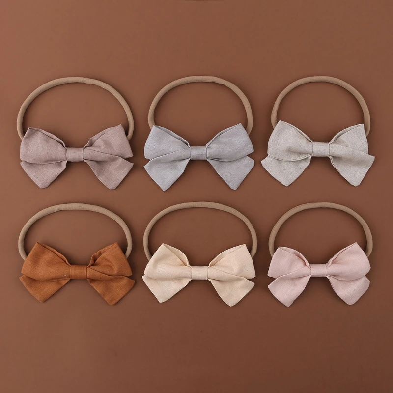 Newborn Baby Elastic Headband Sweet Linen Bow Knot Stretchy Hair Band Toddler Infant Kids Decorative Hair Accessories