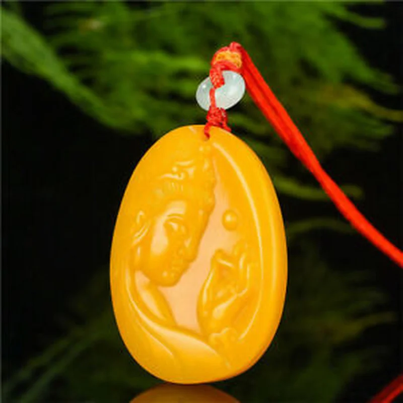 Natural yellow jade pendant Hand carved Guanyin Pendant