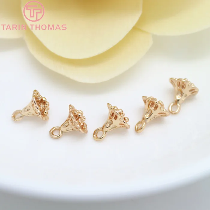 (1461)10PCS 7x8MM 24K Champagne Gold Color Plated Brass Small Lotus Charms High Quality Diy Jewelry Accessories