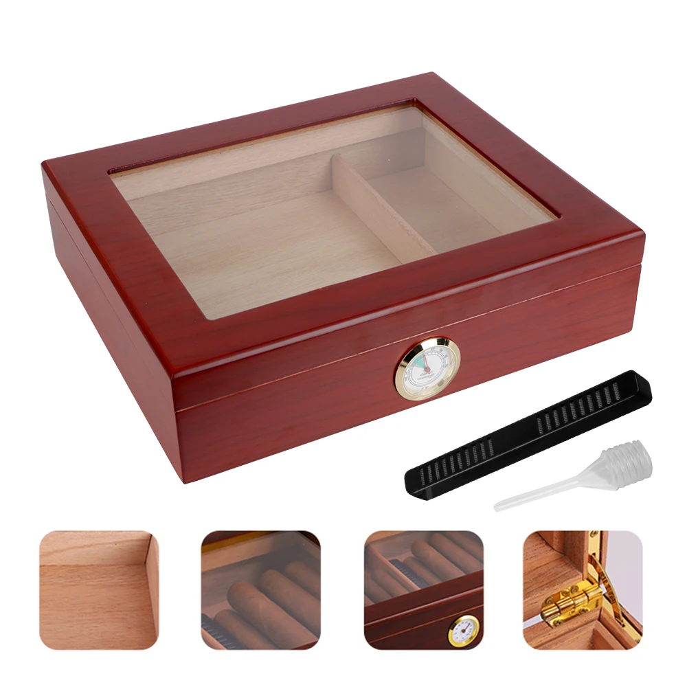 

Cedar Wood Cigar Humidor Case Cigar Travel Humidor Box With Hygrometer Humidifier Portable Transparent Skylight