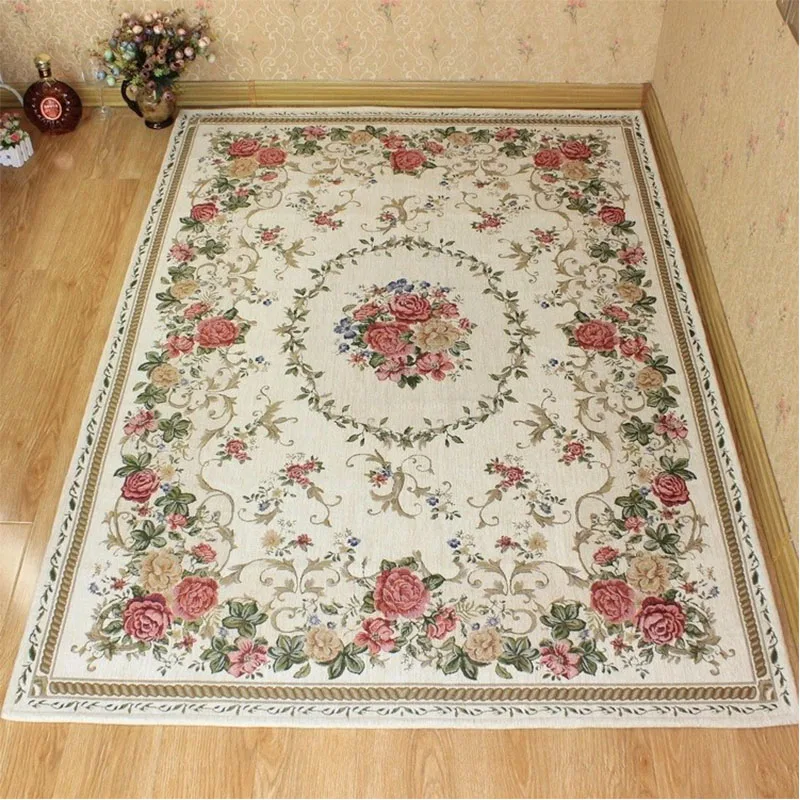 European Area Rug Pink Roses Flowers Floral Vintage Rug Persian Rug Beige For Home Living Room Bedroom Soft Jacquard Woven Rug