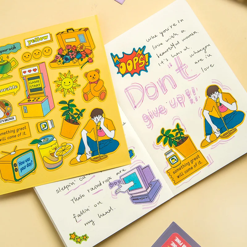 Korean Ins Cartoon Animation Creative Cute Stickers PVC Waterproof Colorful Paster Notebook Album Stationery Decorative Sticker