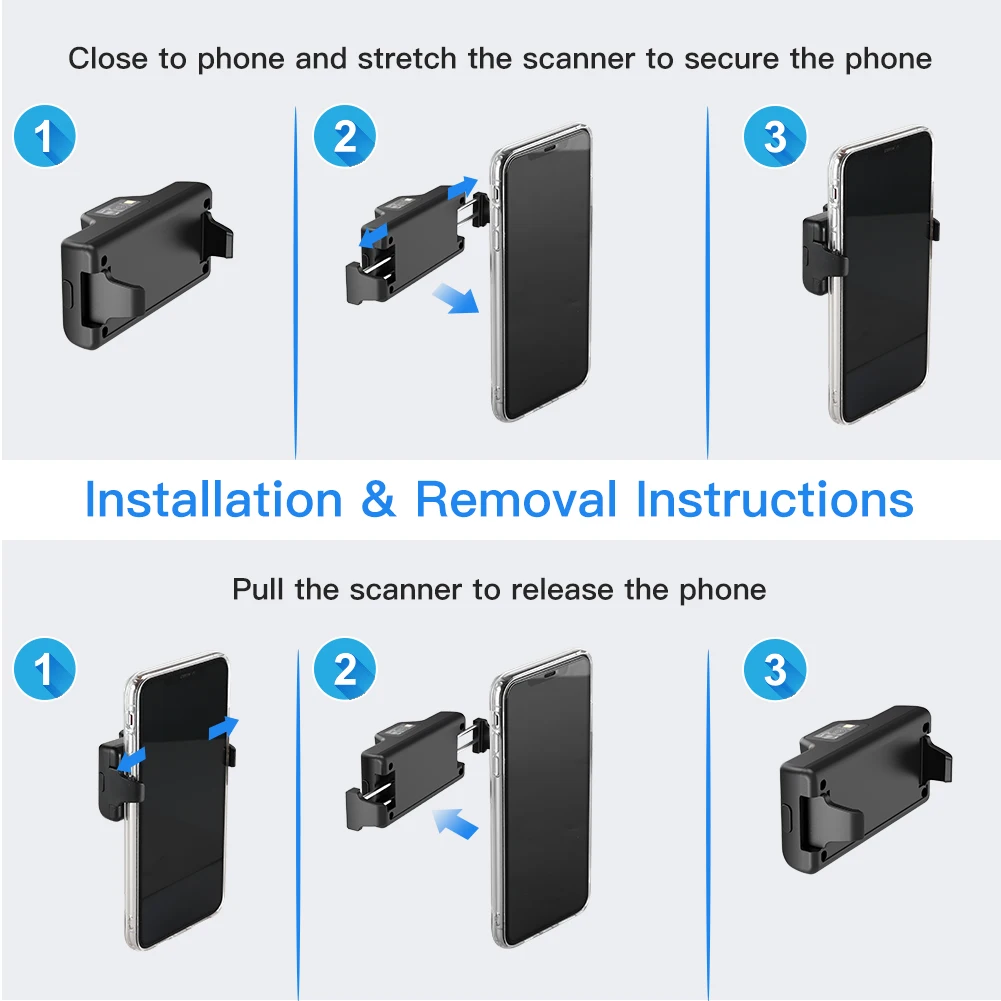 Eyoyo EY-022 2D Back Clip Bluetooth Barcode Scanner Phone Portable Barcode Reader Data Matrix 1D2D QR Scanner Android IOS System