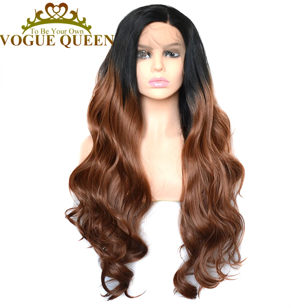 

Vogue Queen Two Tone эффектом деграде (переход от темного к 30 # синтетического Синтетические волосы на кружеве парик Свободные Вьющиеся термостойкие волокна, одежда на каждый день для Для женщин