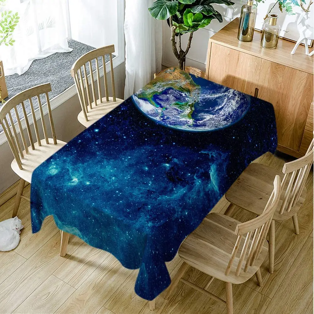 Earth Tablecloths Galaxy Star Globe Light Glow Moon Space World Planet Circle Map Decoration