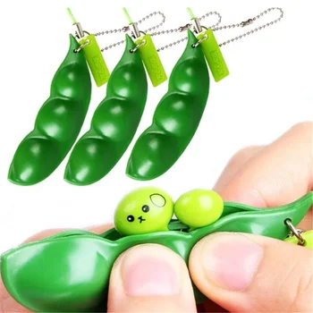 צעצועי פידג'ט אנטיסטרס Poppet Edamame, צעצוע דחיסה אינסופי של בוטנים, פולי אגוזים ומחזיקי מפתחות, פידג'ט סקווישי להפחתת לחץ