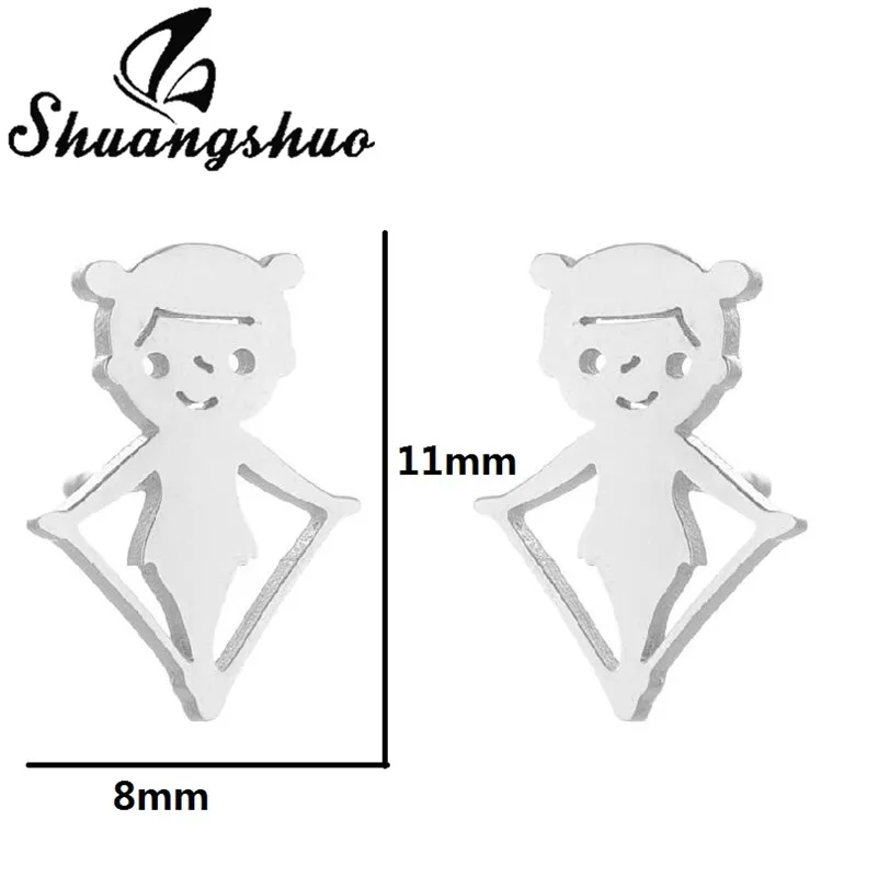 Shuangshuo Unique Fashion Tiny Cartoon Character Stud Earrings Black Color Stainless Steel Earring for Women Girls Best Gift