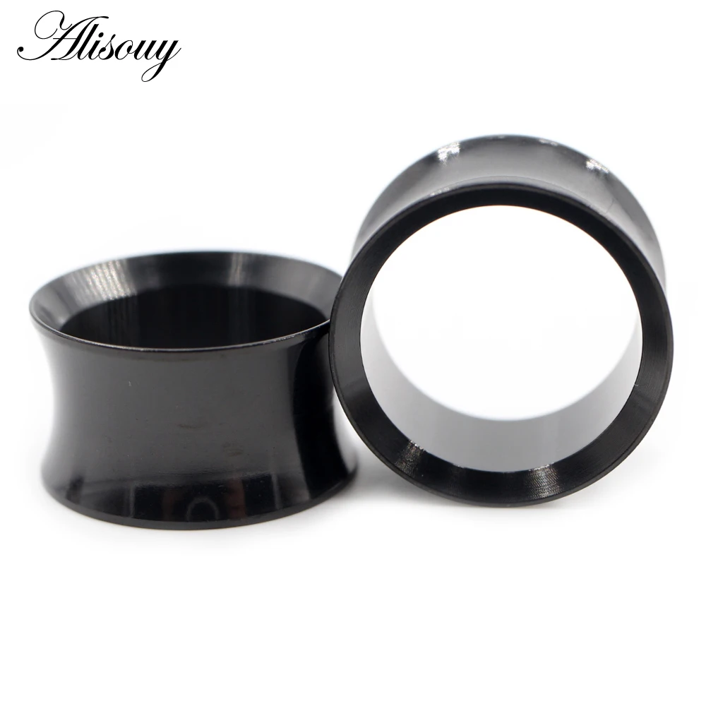 Alisouy 2pcs Stainless Steel Hollow No-Screw Flare Ear Tunnels Plugs Expander Stretcher Gauges Earrings Body Piercing Jewelry