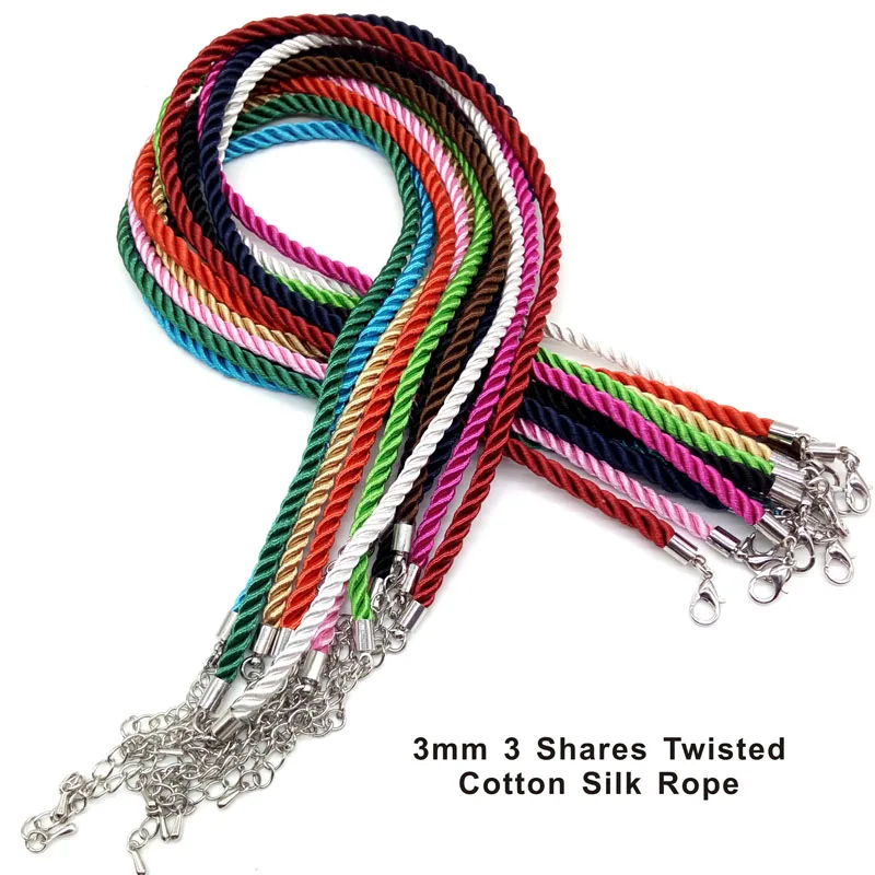 3 Pcs/Lot 3mm Fashion Shares Twister Cotton Silk Rope Chain Lobster Clasp Cord Used for Pendant Necklace Accessories Making