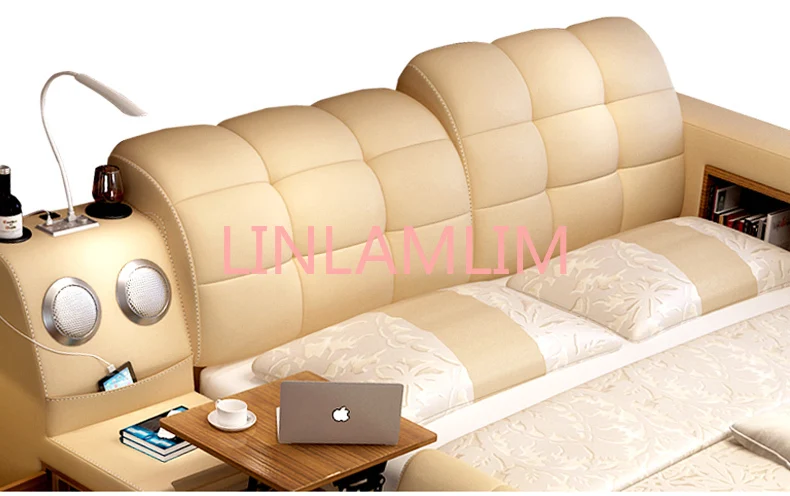 Linlamlim Multifunctional Leather Bed with Tech-Smart Features and Massage Function Tatami Ultimate Camas with Bluetooth Speaker