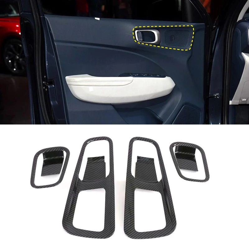 

Car-Styling Accessories For Hyundai Venue 2019 2020 ABS Carbon Fiber Interior Side Door Bowl Cup Frame Cover Sticker Trims 4pcs