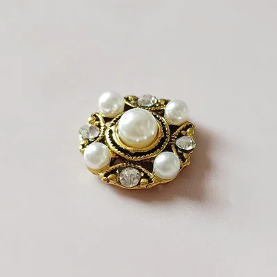 10Pcs/Lot 18mm Flower Rhinestones Pearl Hair Antique Gold Alloy Flower Disk Diamond Buckle Pendant Shoes Clothes Bag Accessories