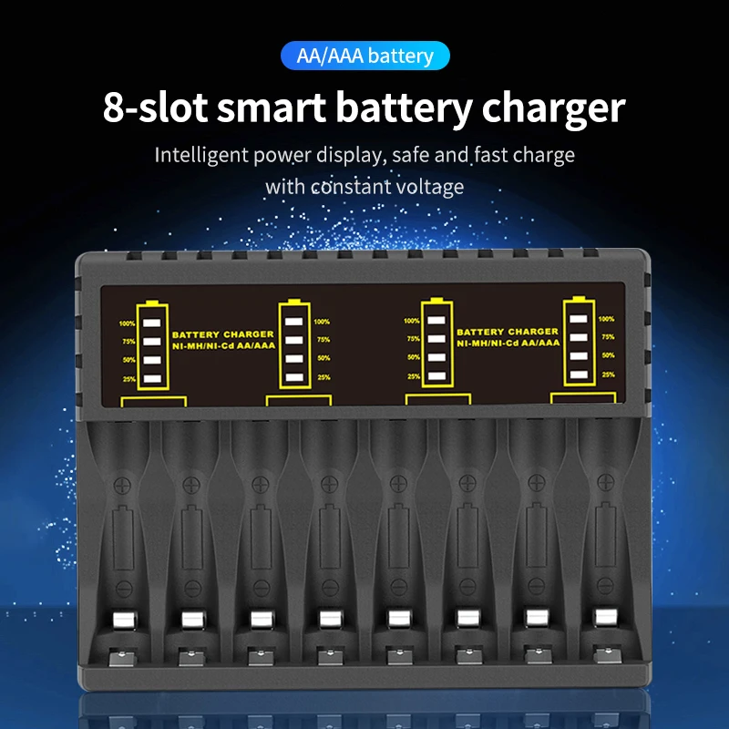 PUJIMAX inteligentna ładowarka do akumulatora 8 gniazd ze wskaźnikiem LED dla akumulatorów Ni-mh/Ni-Cd zabezpieczenie przed zwarciem ładowarek