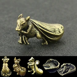 Mini Brass Rat Money Bag Corn Blessing Statue Good Luck Pocket Figurines Home Office Desk Decor Ornament Key Pendant Toy Gift