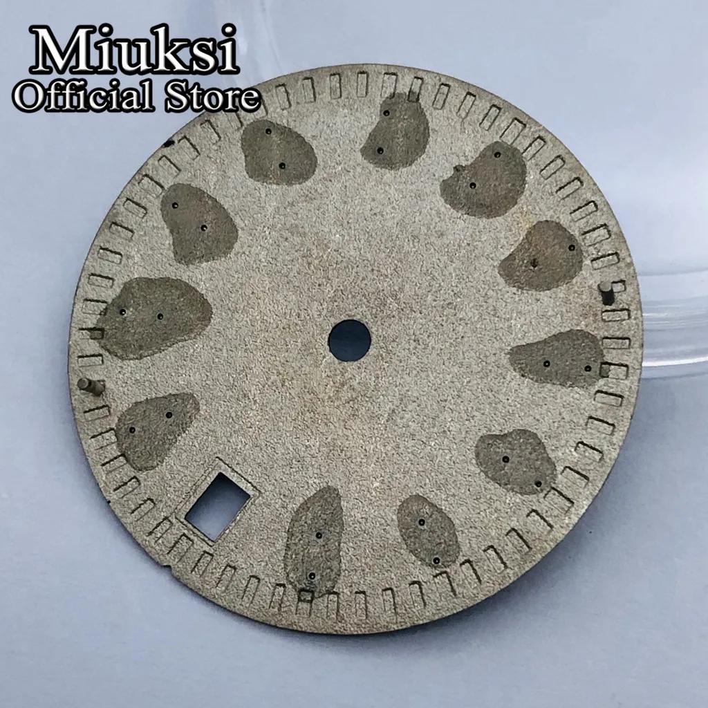 Miuksi 29mm black white gold dial luminous watch dial fit NH35 movement