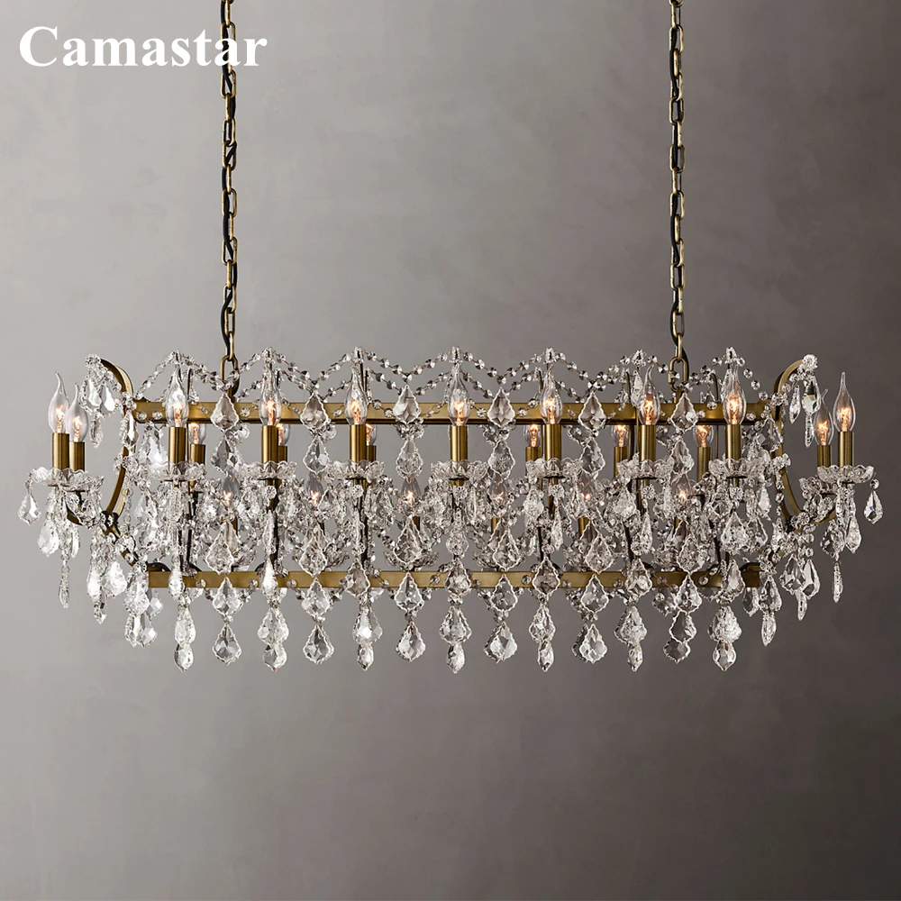 19th C. Rococo Iron & Crystal Rectangular Chandelier Brass Luxury Crystal Ceiling Chandelier for Dining Room Linear Crystal Lamp