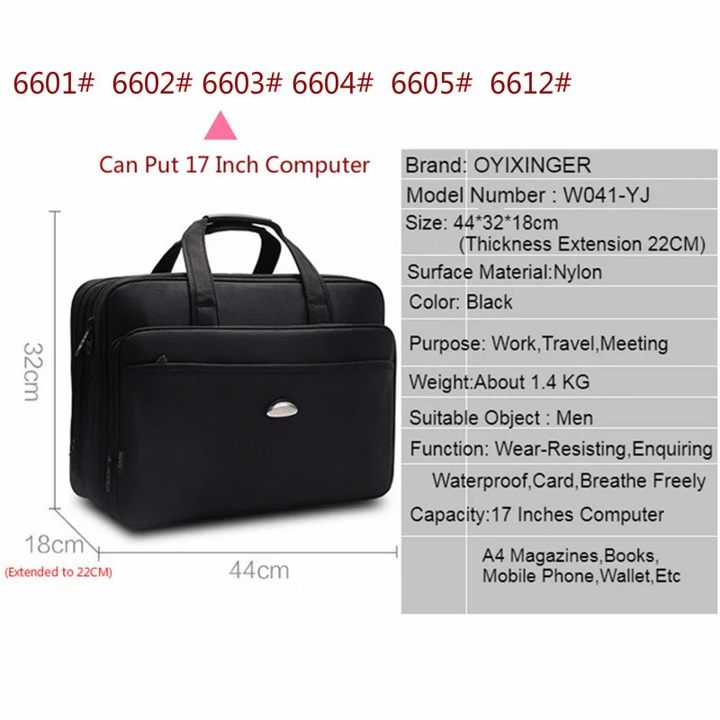 Large Capacity 17 Inch Laptop Briefcases Men Black Waterproof Notebook Bags Male Travel Shoulder Bag For MacBook Hp Dell Lenovo